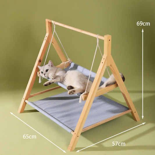Charming Double-Decker Cat Hammock Swing Bed in Solid Wood