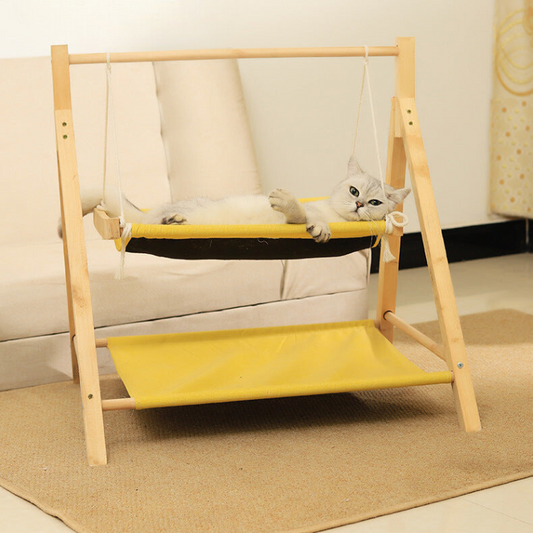 Charming Double-Decker Cat Hammock Swing Bed in Solid Wood