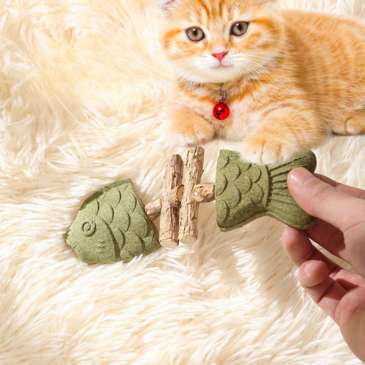 Wooden Catnip Fish Bone Teething Stick for Felines