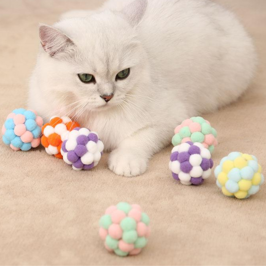 Colorful Cat Ball Toys with Bells - Set of 7