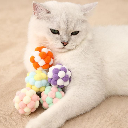 Colorful Cat Ball Toys with Bells - Set of 7