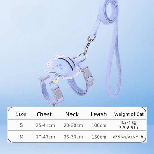 Adjustable Cat Leash Harness Set with Adorable Bee Design