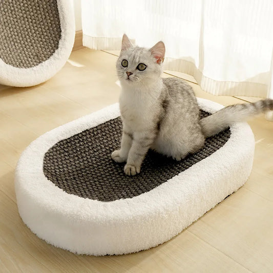 Plush Cat Bed with Built-In Scratching Surface