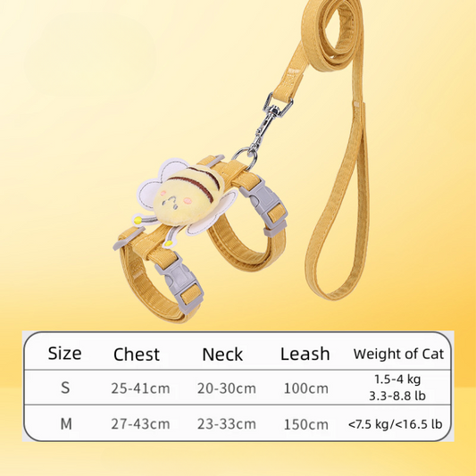 Adjustable Cat Leash Harness Set with Adorable Bee Design