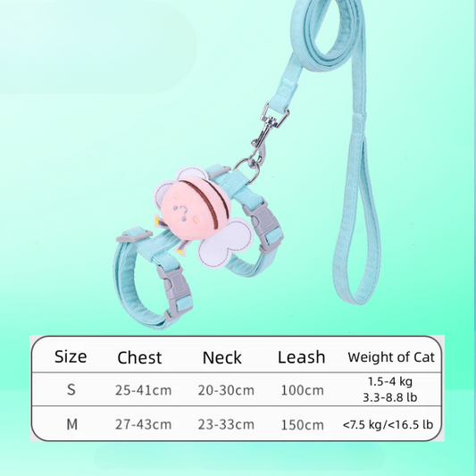 Adjustable Cat Leash Harness Set with Adorable Bee Design