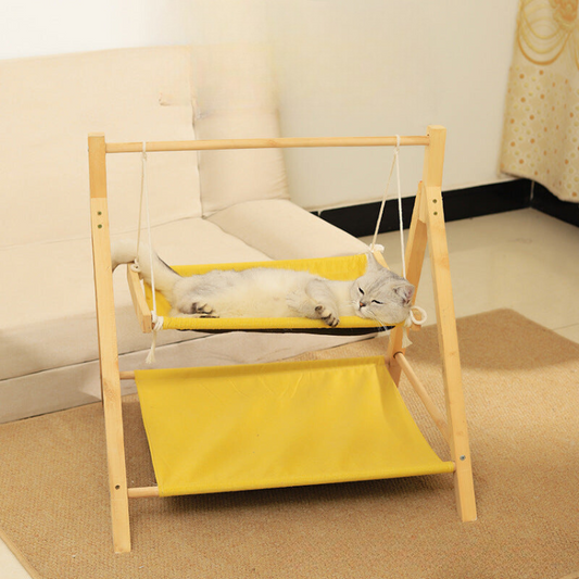 Charming Double-Decker Cat Hammock Swing Bed in Solid Wood