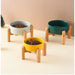 Elevated Ceramic Pet Bowl with Wooden Stand