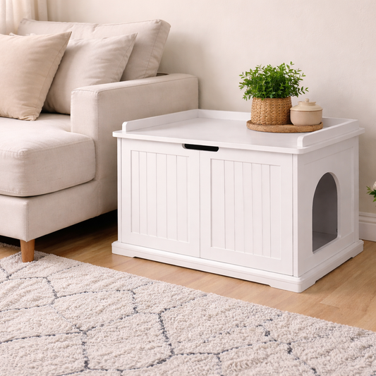 Stylish Indoor Cat Litter Box Furniture – Pure White