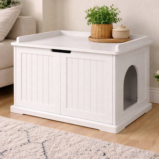 Stylish Indoor Cat Litter Box Furniture – Pure White