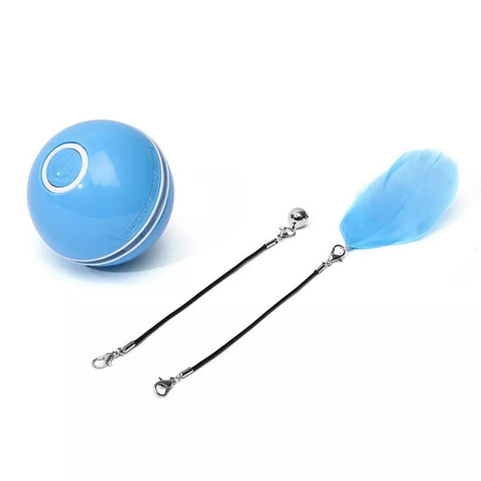 Interactive Rolling Ball Toy for Cats with Feather Accents