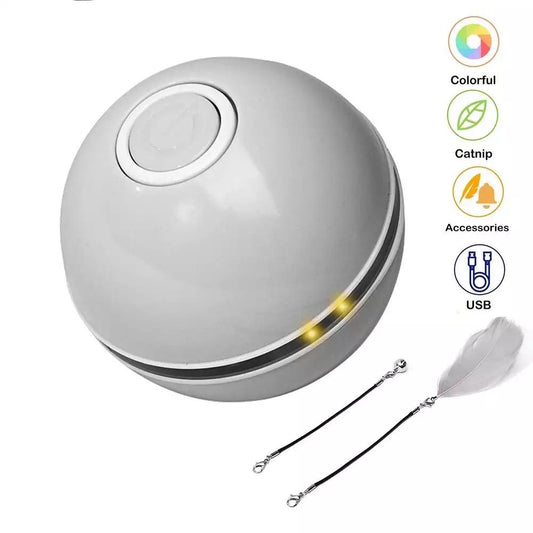 Interactive Rolling Ball Toy for Cats with Feather Accents
