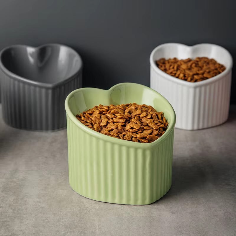 Elevated  Heart-Shaped Ceramic Cat Bowl