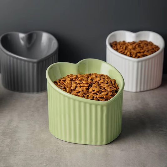 Elevated  Heart-Shaped Ceramic Cat Bowl