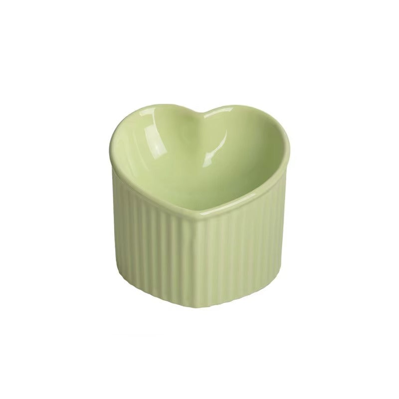 Elevated  Heart-Shaped Ceramic Cat Bowl