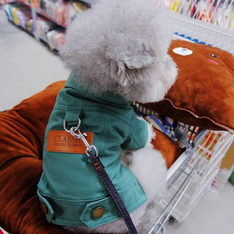 Cute Denim Style Dog Harness Coat