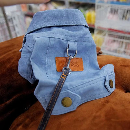Cute Denim Style Dog Harness Coat