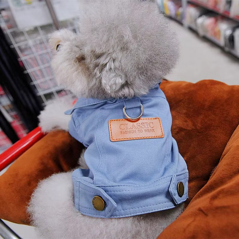 Cute Denim Style Dog Harness Coat