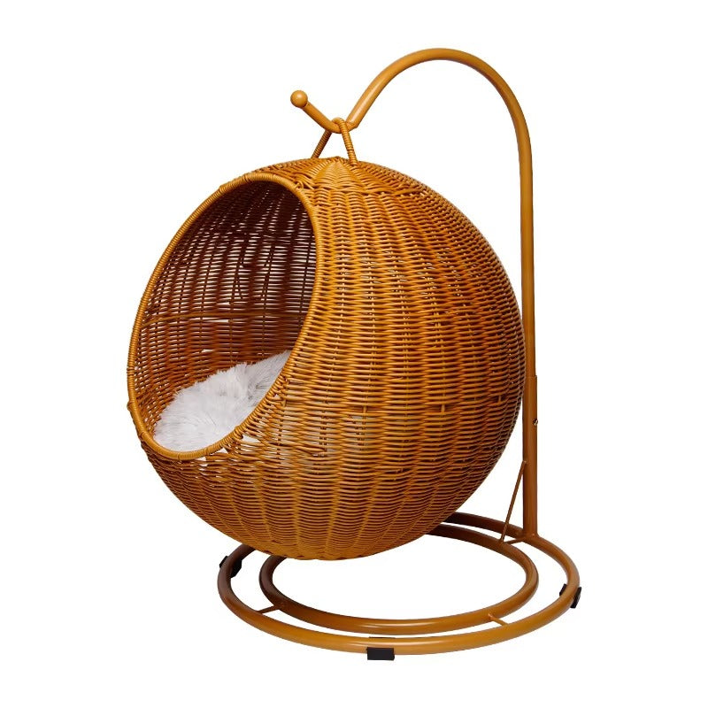 Boho Rattan Hanging Cat Hammock Bed
