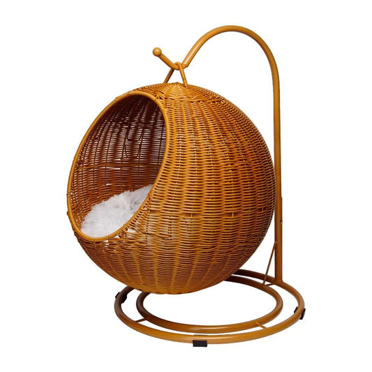 Boho Rattan Hanging Cat Hammock Bed