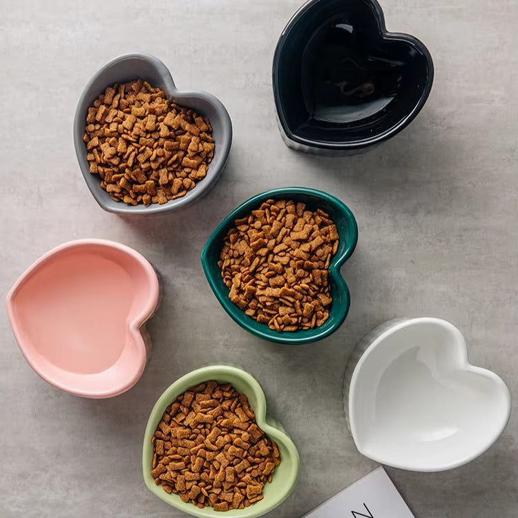 Elevated  Heart-Shaped Ceramic Cat Bowl