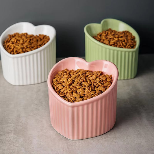 Elevated  Heart-Shaped Ceramic Cat Bowl