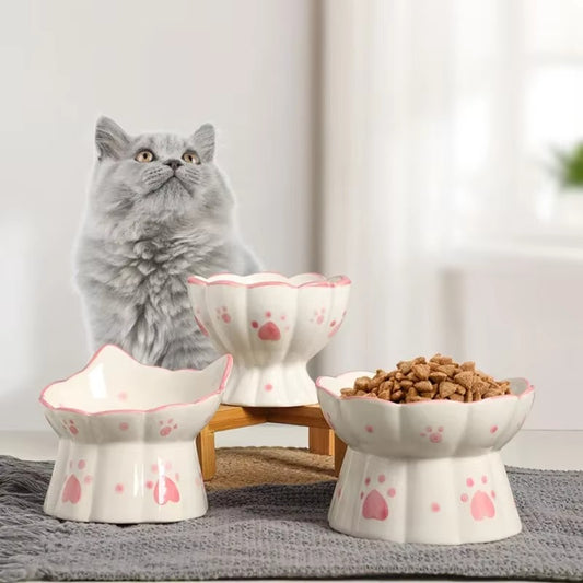 Cute Paw Design Ceramic Cat Bowls