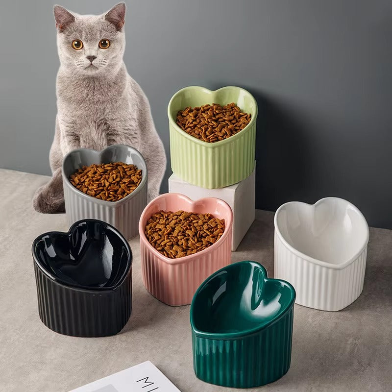 Elevated  Heart-Shaped Ceramic Cat Bowl